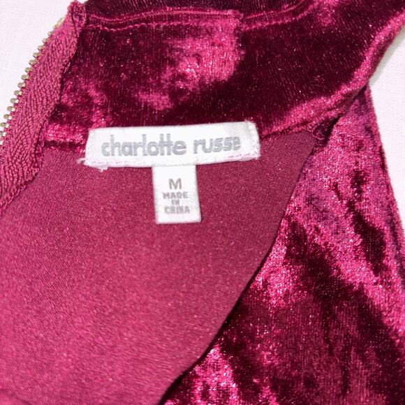 Charlotte Russe Crushed Velvet Bodycon Faux Wrap Choker Neck Gold Zip Mini Med - Picture 11 of 16
